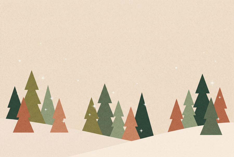 Minimal Scandinavian Christmas illustration with geometric fir trees on beige