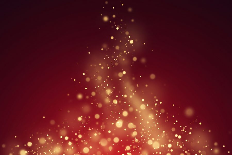 Abstract deep red gradient background with gold sparkles for holiday banner