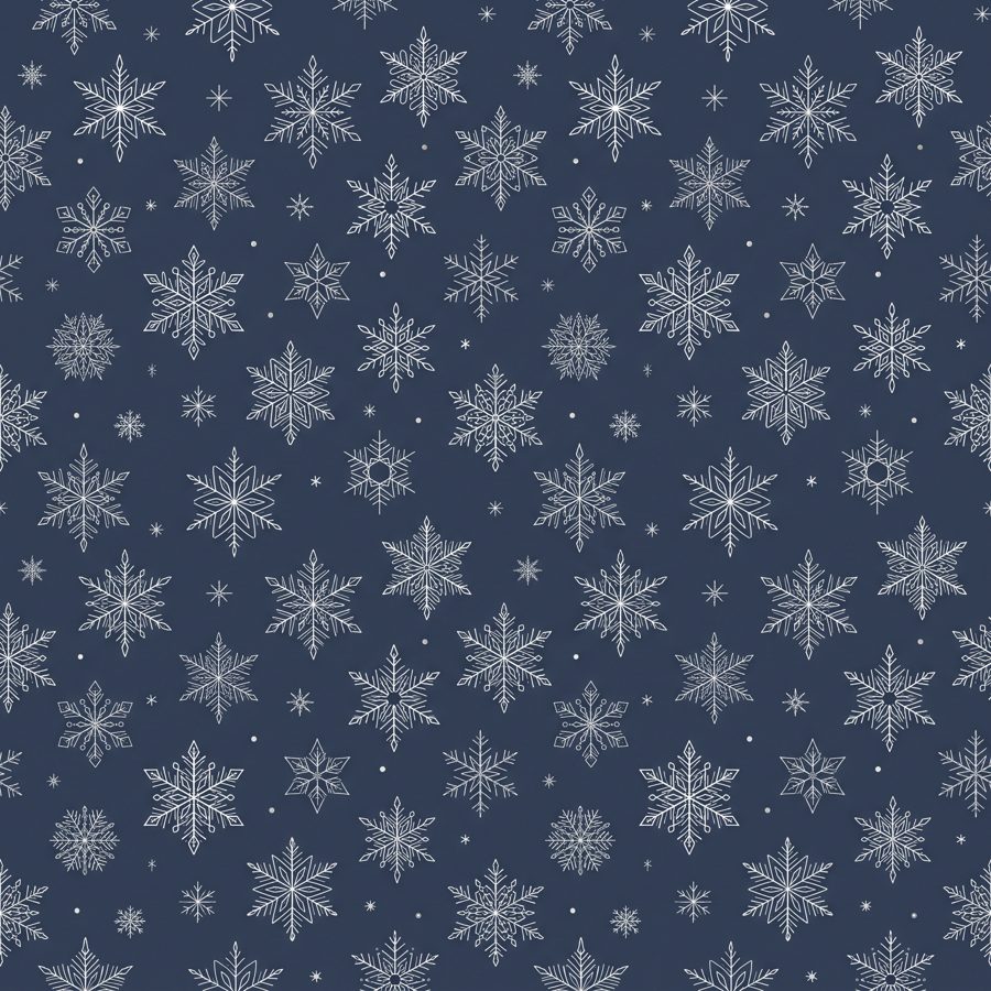 Seamless white and silver snowflake pattern on navy background