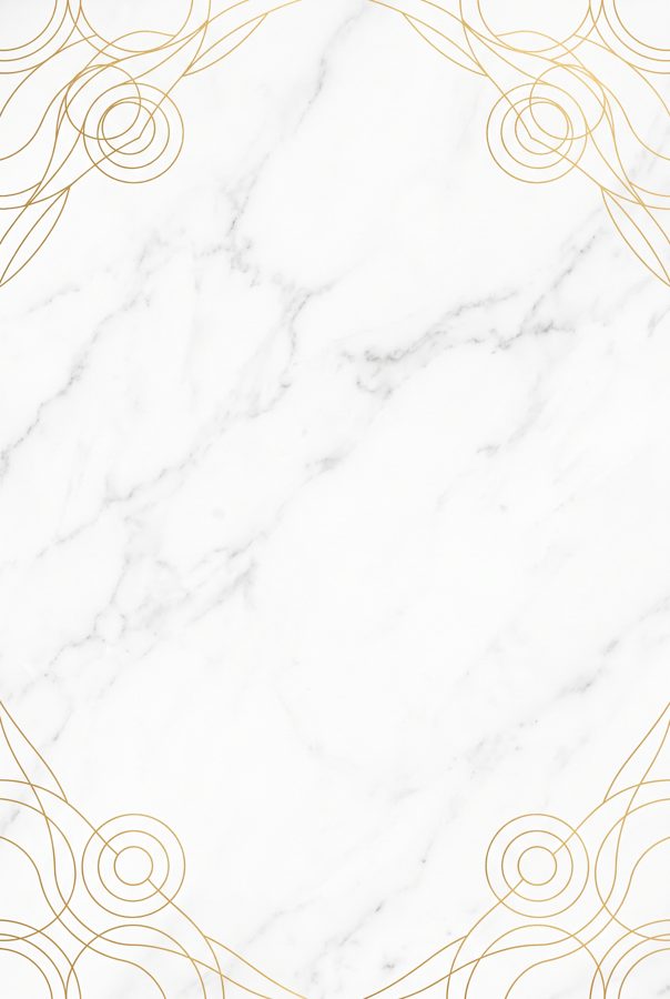White marble background with gold line art arcs, vertical luxury invitation style
