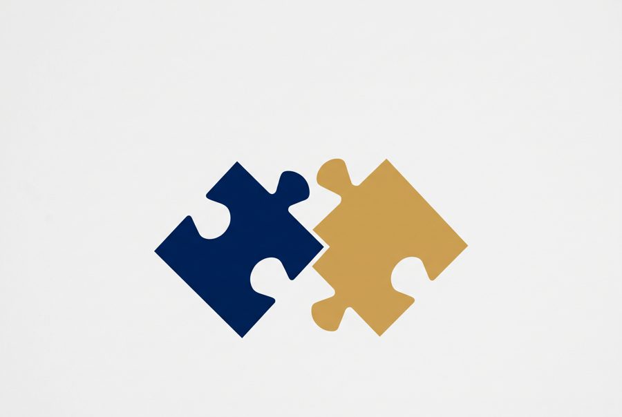 Two puzzle pieces joining, partnership and agreement concept illustration