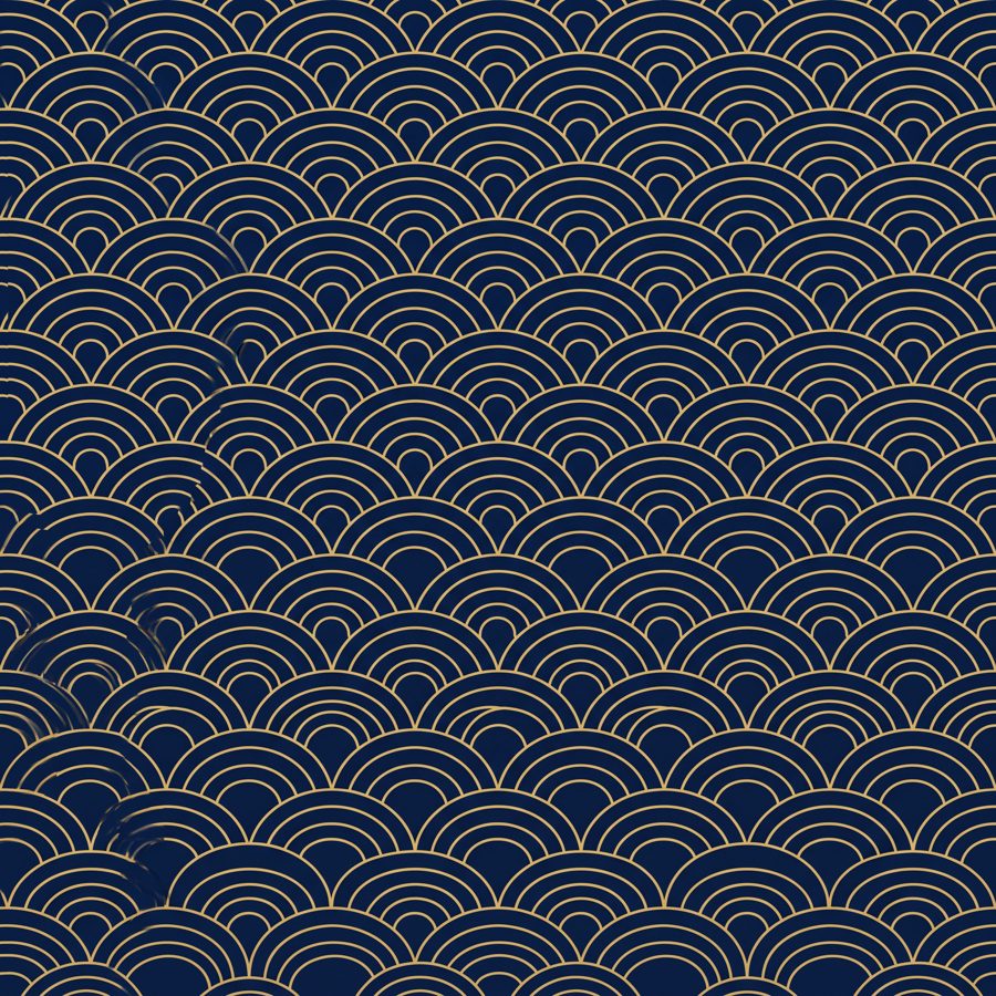 Seamless Japanese seigaiha wave pattern in navy and gold