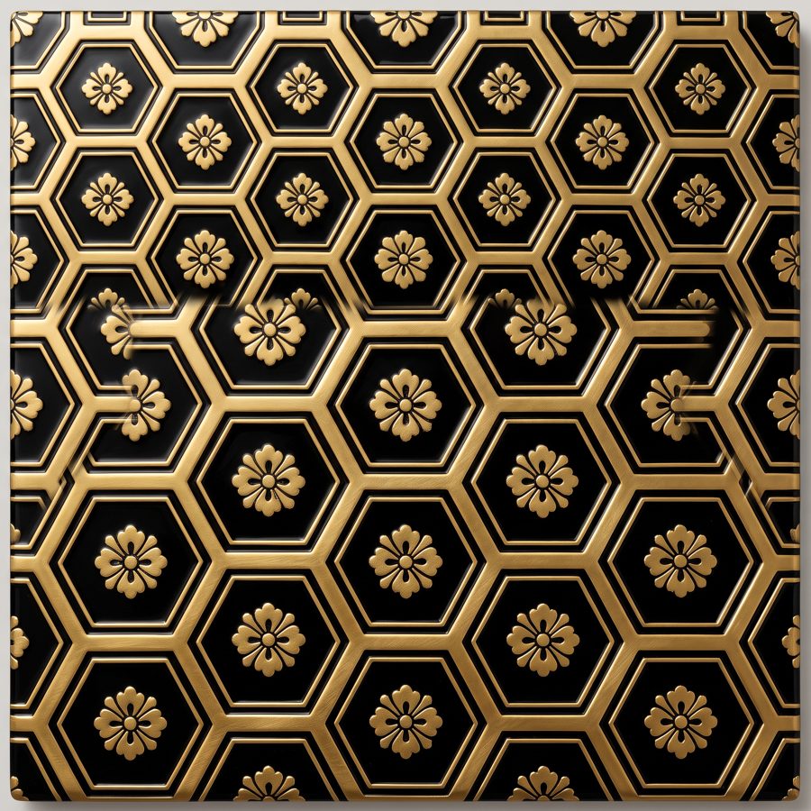 Seamless Japanese kikko hexagon pattern in gold on black