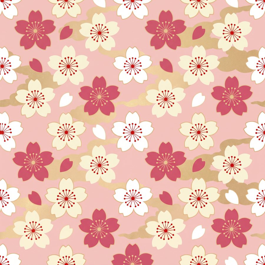 Seamless cherry blossom pattern on soft pink, Japanese textile style